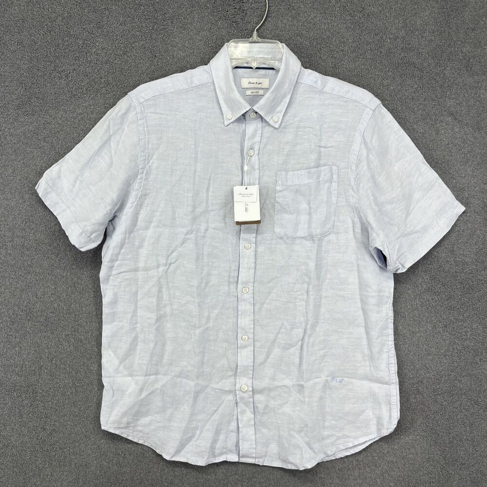 Porter &‎ Ash Shirt Mens XL Blue Linen Short Sleeve Button Up Lightweight Summer
